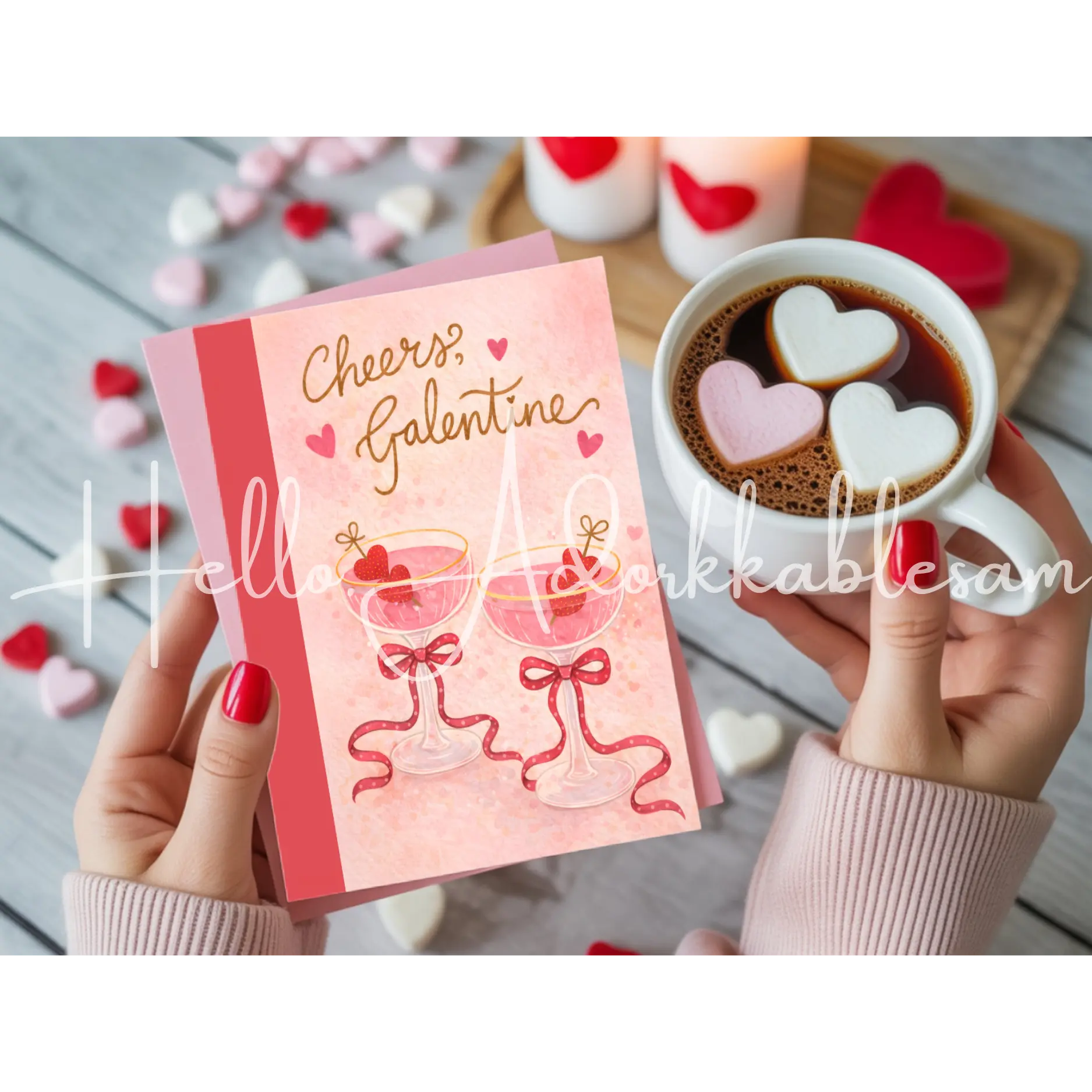 Cheers, Galentine’s Day Card | Galentine’s Card for Best Friend | Cute Pink Friendship Card | Gal Pal Valentine | 5x7 Card with Envelope | Small Business