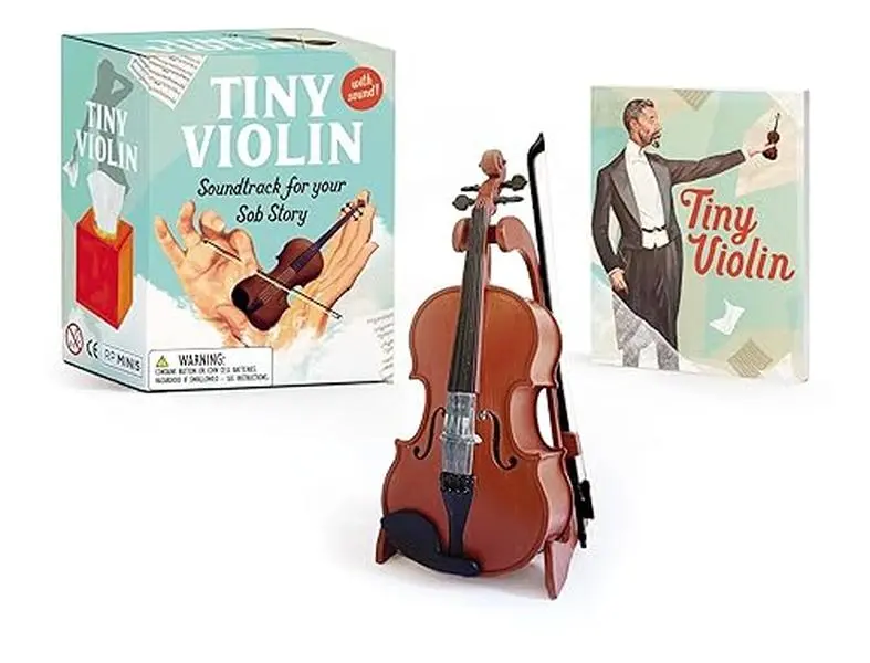 3.9-Inch Replica Tiny Violin with Mini Bow - RP Minis Soundtrack Accessory, 32-Page Illustrated Book, Chinrest, Music-Play Button, Vinyl Stand, for Sob Story Scenarios, Toys & Hobbies Stringed Instrument Accessory