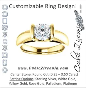 Cubic Zirconia Engagement Ring- The Liza Bella (Customizable Round Cut Cathedral Bar-set Solitaire)