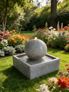 Home Square Base Stone Sphere Fountain Outdoor Recirculating Water Feature for Yard Decor Natural Touch Serene Ambiance