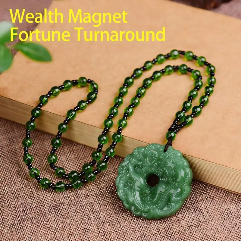 Unisex Green Jade Hand-Carved Pixiu Dragon Pendant Necklace with Pendant Design, Lucky Wealth-Attraction Protection Amulet, Premier League Fan Shop Sports & Outdoor Jewelry for Friends (Casual, Anniversary Gifting)