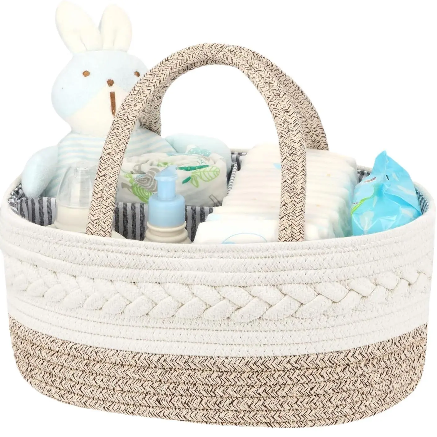 Portable Storage Basket, 1 Count Multi-functional Bottle & Newborn Diaper Storage Basket, Household Storage Organizer for Home Living Room Bedroom Cute Diaper Caddy, Diaper Bag Organizer
