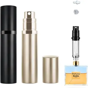 2 count 5ml Perfume Atomizer Travel Refillable, Bottom-Filling Fragrances Perfumes Bottle, Pocket Atomiser for  the Go (Black & Champagne )
