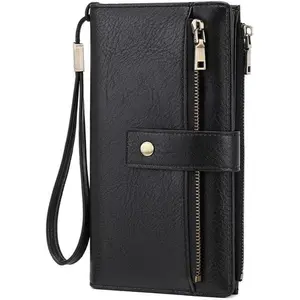Women's Solid Color Long Wallet, Casual Wallet, Durable Fashion Wallet, Fashionable PU Leather Zipper Wallet with Wrist Strap, Multi-functional Card Holder for Daily Use, Christmas Gift, Valentine's Day Gift, Ideal Gift