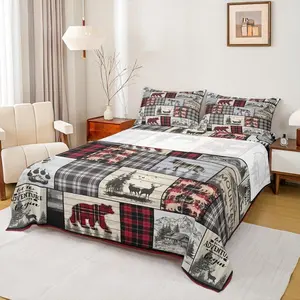 Rustic Cabin Bed Sheets Woodland Wolf Deer Bear Sheet Set for Kids Adults,Red Black Buffalo Plaid Bedding Wildlife Camping Lodge Mountain Fitted Sheet Southwestern Farmhouse Flat Sheet 4 Pcs