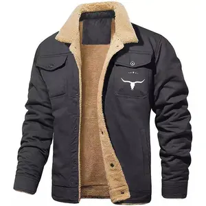 Men's Retro Western Jacket Warm Fleece Coat Work Cargo Trucker Jackets Tops Casual Long Sleeve Crewneck high