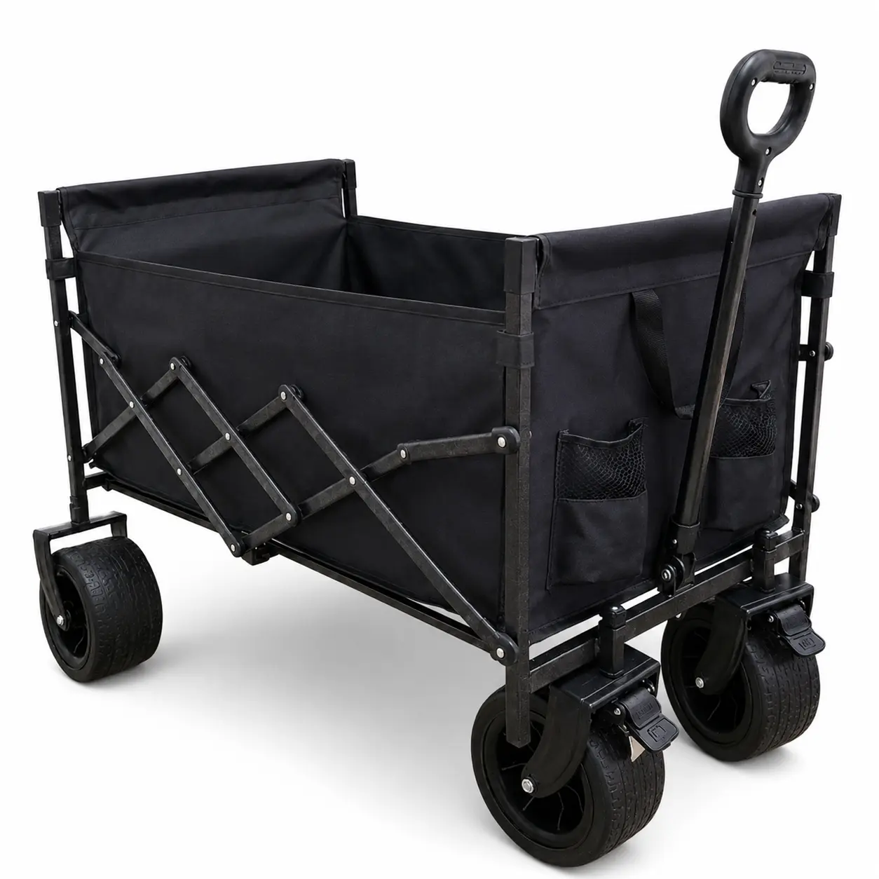 Camping trolley, all-terrain folding trolley, multi-functional portable trolley, suitable for camping, gardening, beach activities, and shopping. Black gardening tool storage rack, sturdy structure, durable tires, heavy-duty multi-functional trolley