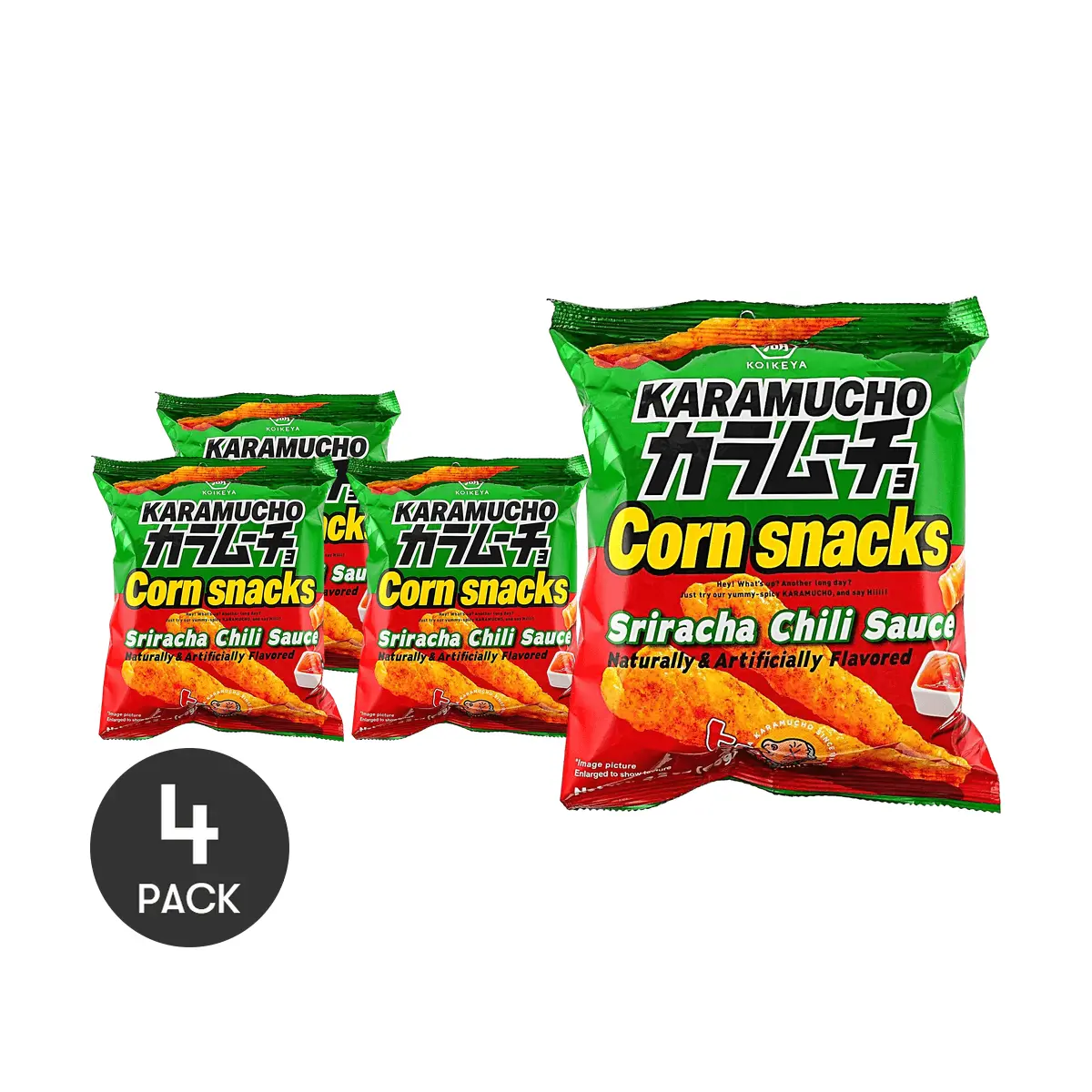 4 Pack KOIKEYA Sriracha Chili Flavor Corn Snacks 65g Each - Crispy Japanese Snack for Sale