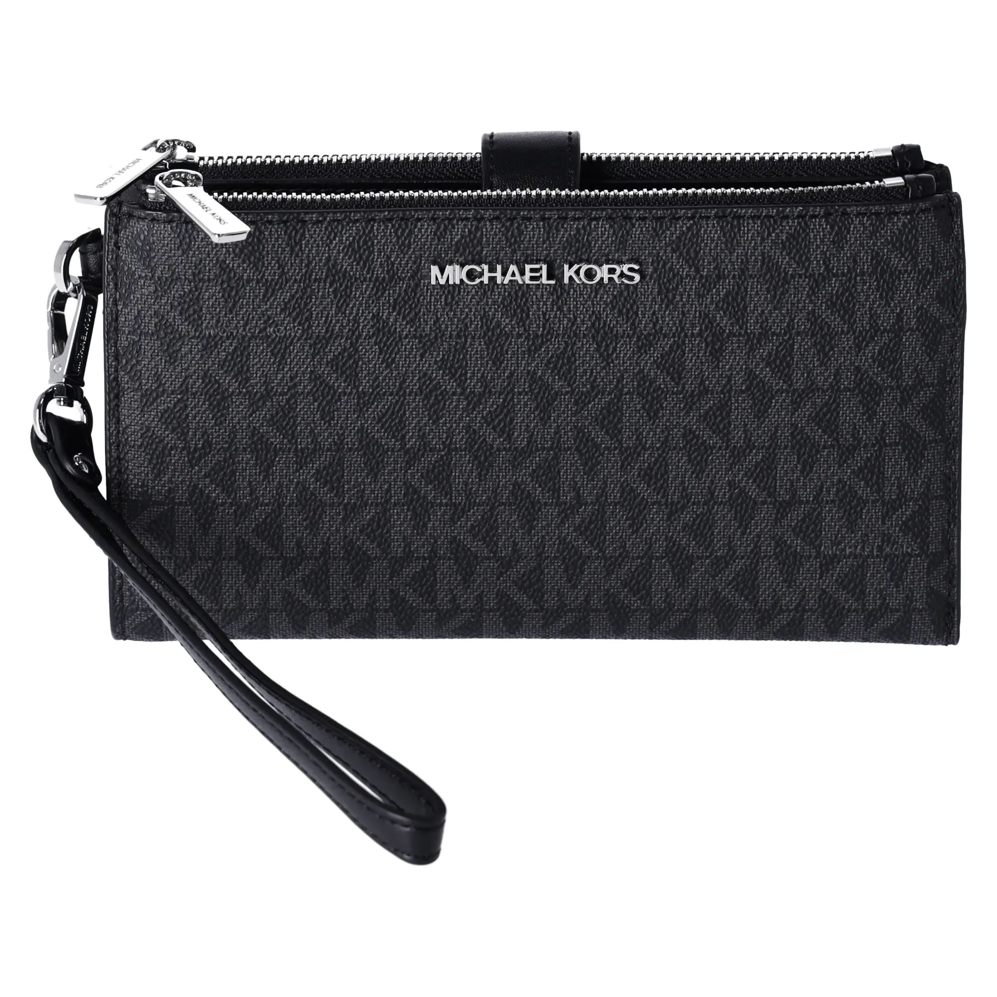 Pre-owned MICHAEL KORS PVC Small Leather Goods Jet Set Double Zip Wristlet Phone Wallet Black MK
