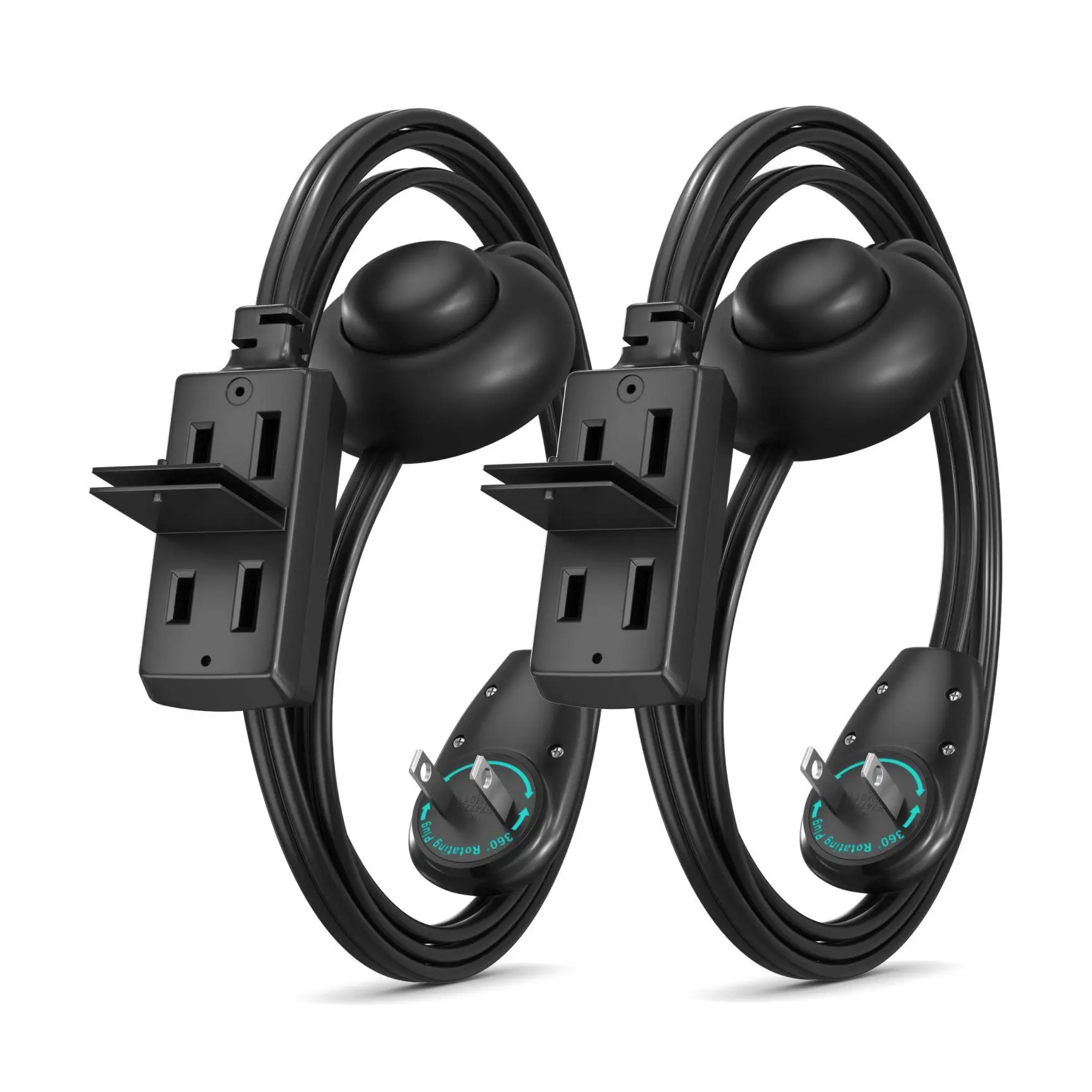 Maximm Cable Extension Cord Set of 2 w/ 360 Degree Rotating Plug