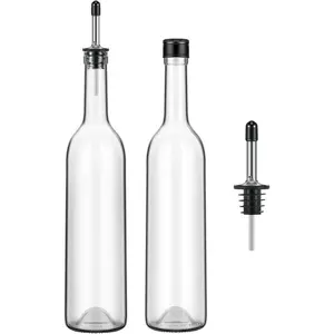 2 Pcs 750ml Long Neck Glass Bottles with Pourer, Suitable for Holding Wine Liquor Juice Syrup, Ideal for Home Use, Wedding Anniversary Party