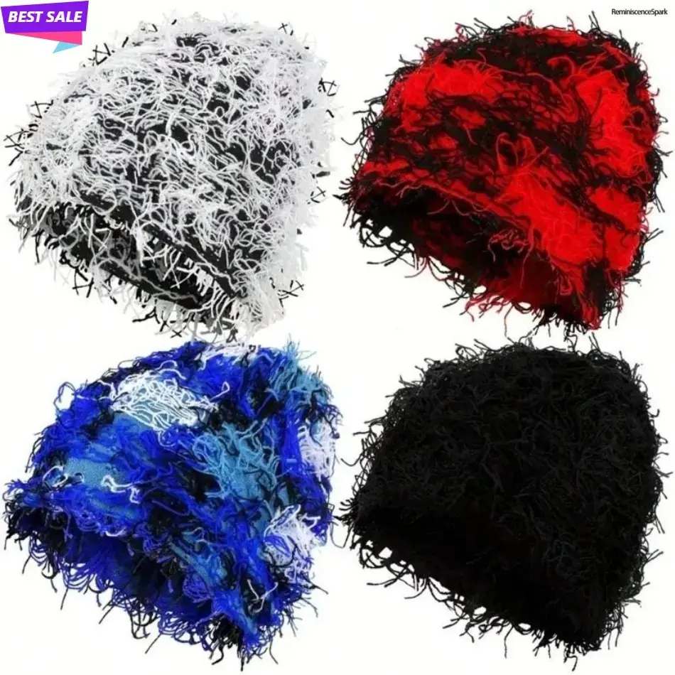 2026 New Arrival Distressed Knitted Fuzzy Beanie | Thick Warm Soft Unisex Winter Hat | Cozy Cold Weather Headwear for Outdoor Activities & Daily Casual Wear | Perfect Christmas Gift | TikTok Shop Black Friday