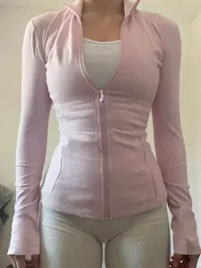 Women's Pink Zip-Up Slim Fit Lightweight Sports Jacket, Stretchy Long Sleeve Yoga Top, Breathable Activewear For Gym & Daily Wear, Workout Clothes Women