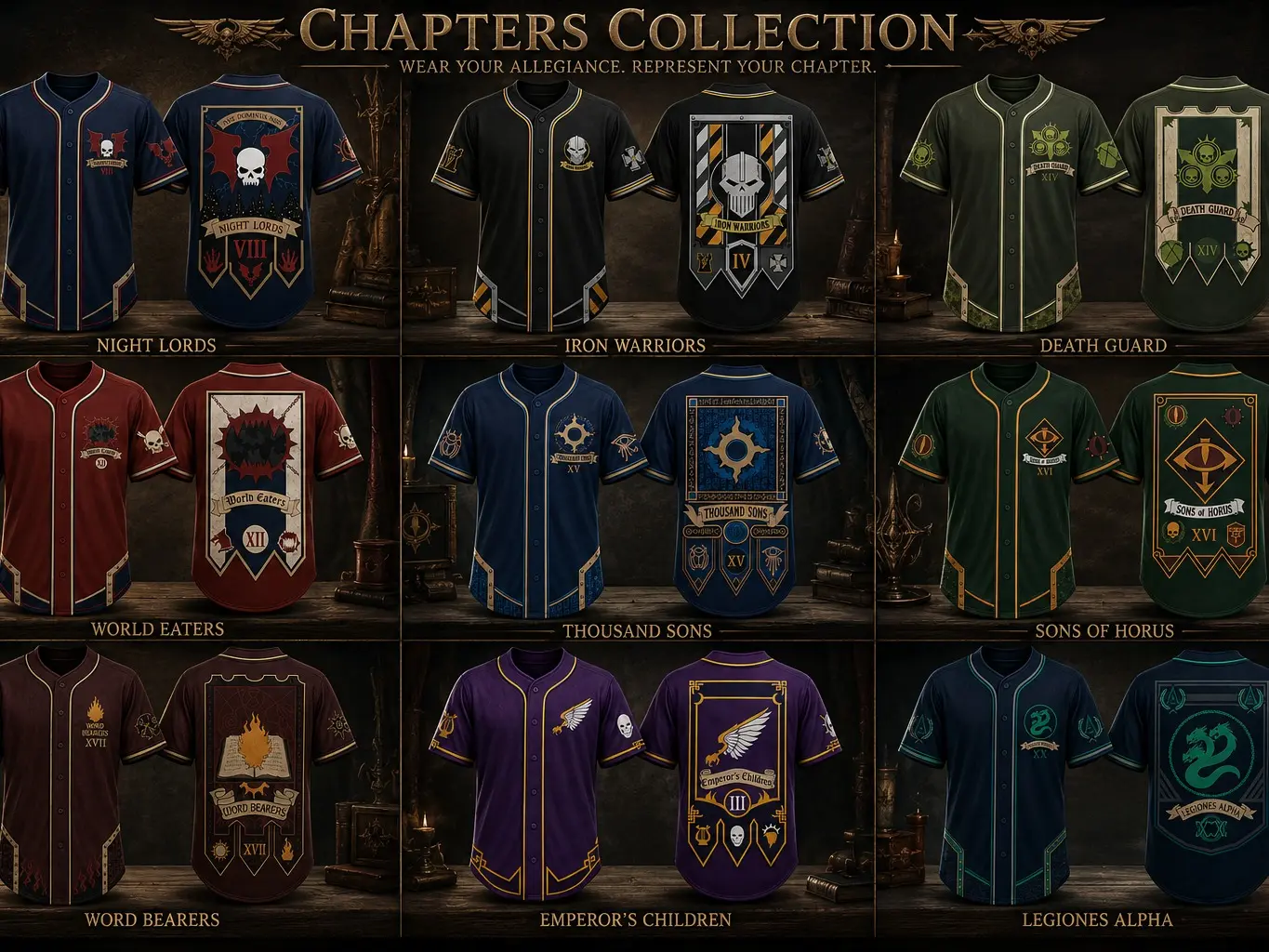 Warhammer 40K Chaos Space Marine Traitor Legion Button-Down Baseball Jerseys - Choose Night Lords, Iron Warriors, Death Guard, World Eaters, 1000 Sons & More - Grimdark Apparel for Tabletop Gamers