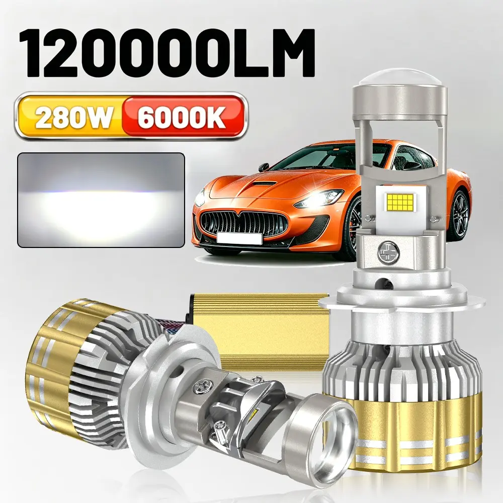 120000lm H7/h4 Can Bus Car Headlight Micro Lens, Hb3/hb4 LED Projector Bulb, 6000k Color Temperature, for Cars and Motorcycles, Led Headlights