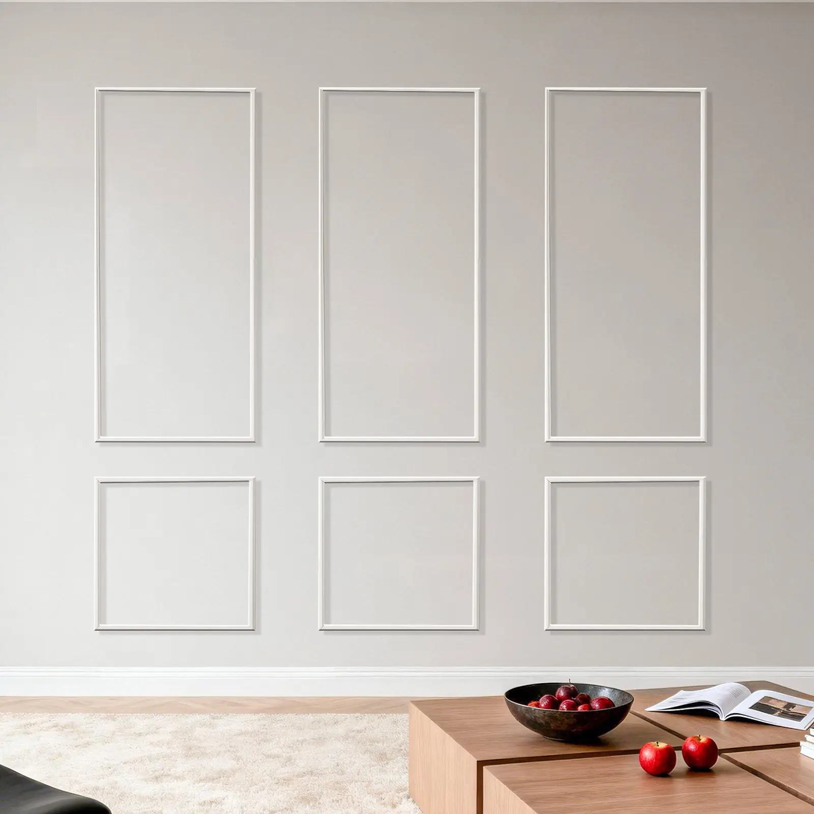 VEVOR Wall Molding 3 Pack, Wainscoting Panels Kit, Lightweight Paintable Polystyrene, Easy to Install, Waterproof Accent Wall Trim for Interior Décor Living Room, Bedroom, White (24x54 + 24x24 in) Diy Wall Mounted