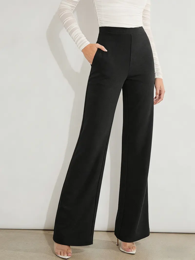 high waisted dress pants black Flat Front Wide Leg Dress Pants for Tall Women in Black 16 / Extra Tall / Black