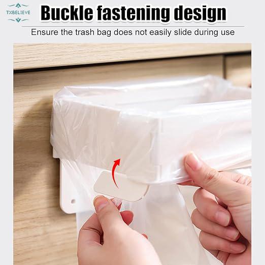 Foldable Trash Bag Holder, Hanging Waste Garbage Can Rack Magnetic Closure Waste Bag Hanger Racks with Fixing Snap for Kitchen Cabinets Doors