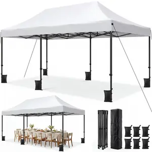 VOWNER 20FT x 10FT Outdoor Pop-Up Canopy Tent – Quick & Easy Setup, Waterproof UPF 50+ Sun Shelter with Adjustable Height for Backyard, Camping, Beach & Vending