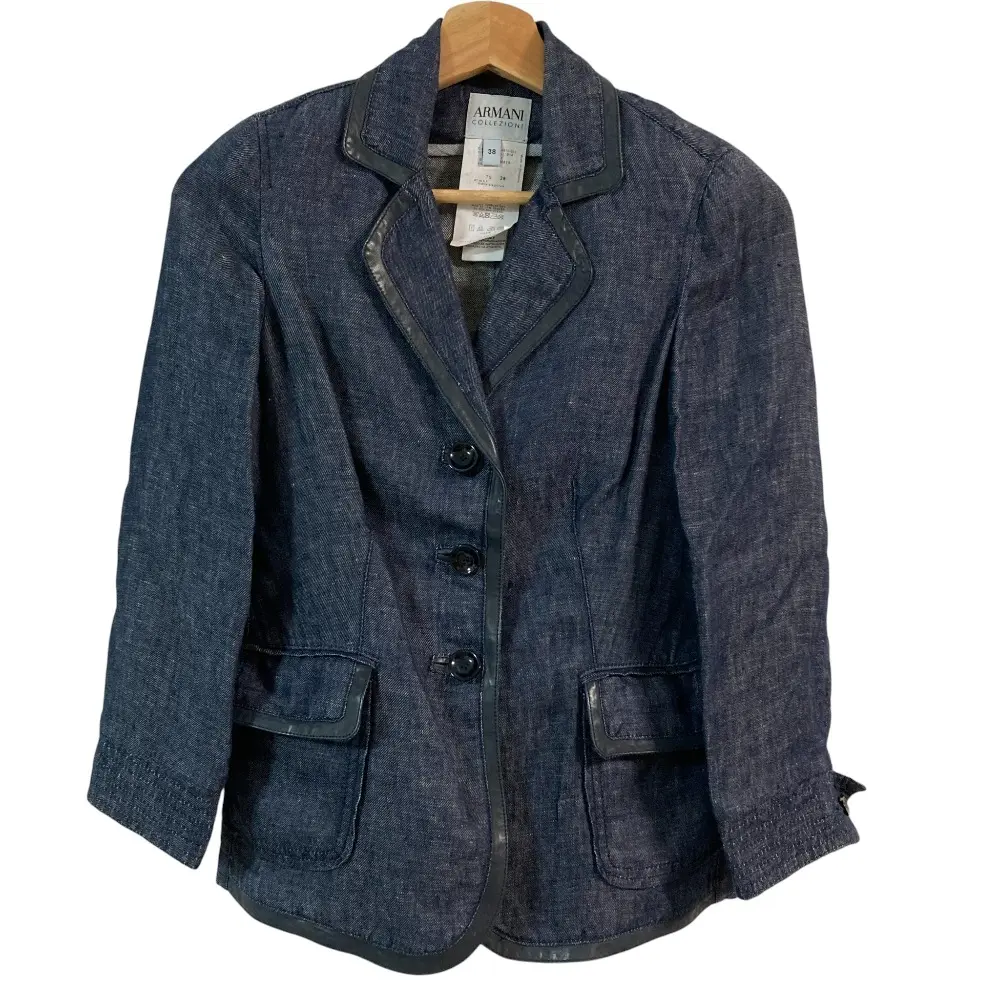 Pre-owned Giorgio Armani Denim Small Leather Goods Armani Collezioni Leather Tailored Jacket