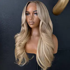 Brown Root Ash Blonde Colored  Lace Frontal Human Hair Body Wave 180% Density 13X6 HD Transparent Pre Plucked With Baby hair Ombre Brown Roots For Woman Can Be Restyled