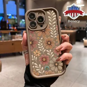 Benecy Retro Floral Embossed iPhone Case 17/16/15 Pro Max 14 Plus/13/12/11 Pro/Air Vintage Botanical Aesthetic Precise Fit Full Protection with Durable Craftsmanship