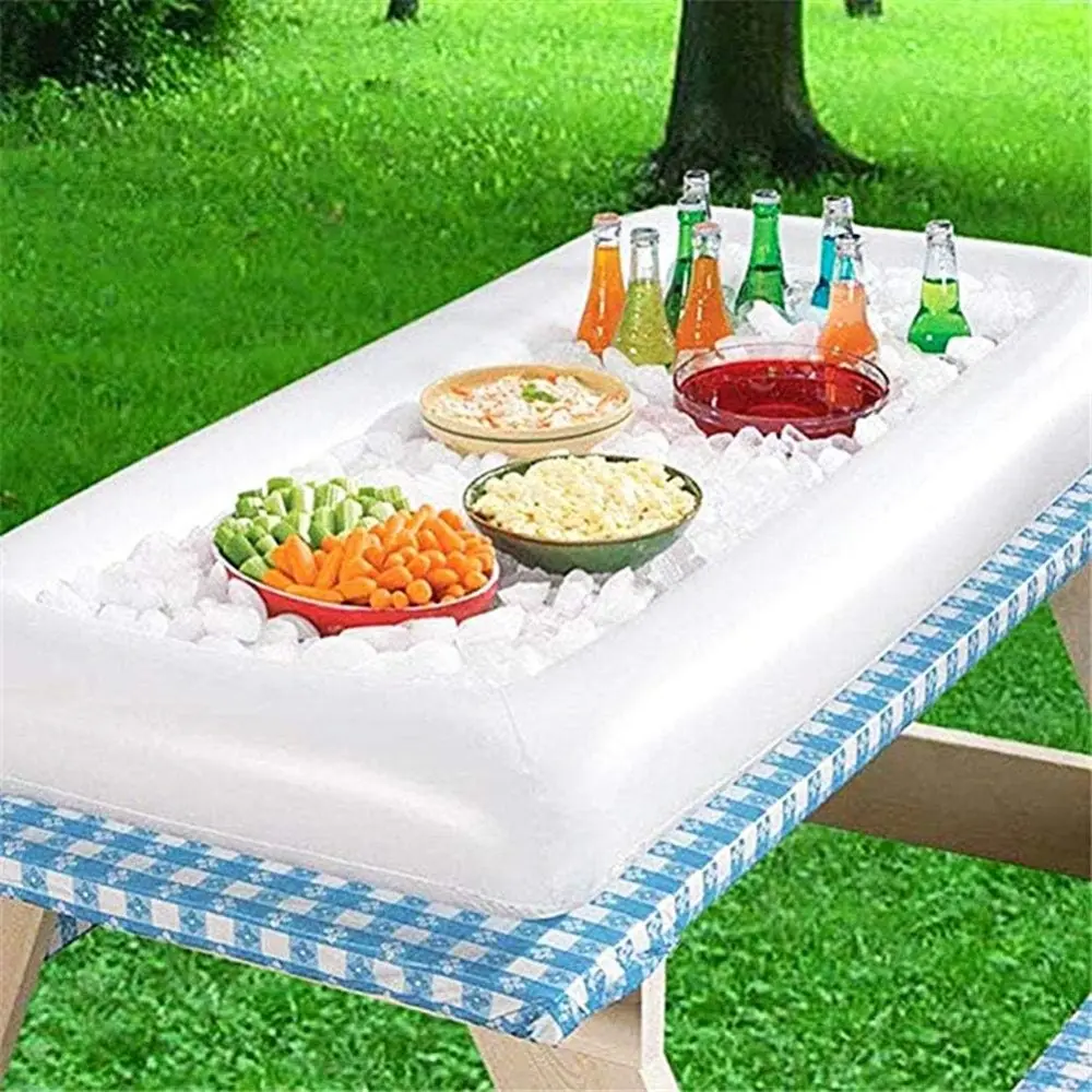 Inflatable Serving Bar with Drain Plug - Kitchen & Bar Utensil Ice Buffet Cooler for Salad Trays, Food & Drink Storage - Pool Party, Outdoor Event Supplies