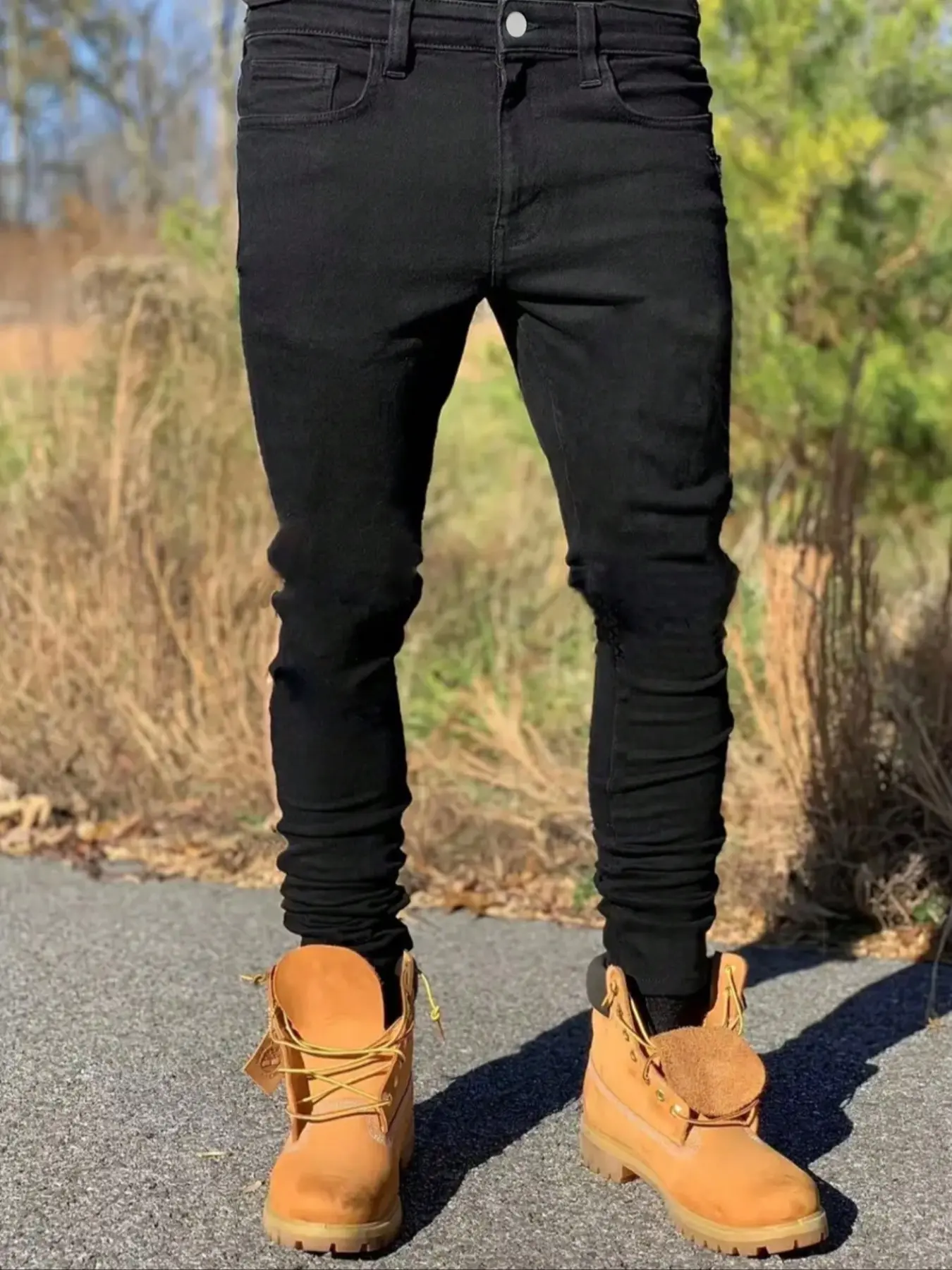 Men's Solid Color Denim Pants, Casual Comfy Jeans for Daily Wear, Fashion Men's Bottoms for All Seasons