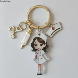 3Pcs Cute Nurse Acrylic Keychains, Medical Themed Charms with Stethoscope & Syringe, Delicate Daily Decor Accessories, Thoughtful Graduation and Thank You Gift for Nurses & Medical Workers