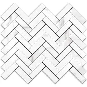 10 Sheets Herringbone Peel and Stick Backsplash, Stick on  Composite PVC Kitchen Backsplash, Marble White Mixed Light Grey Look Self Adhesive Wall Tiles