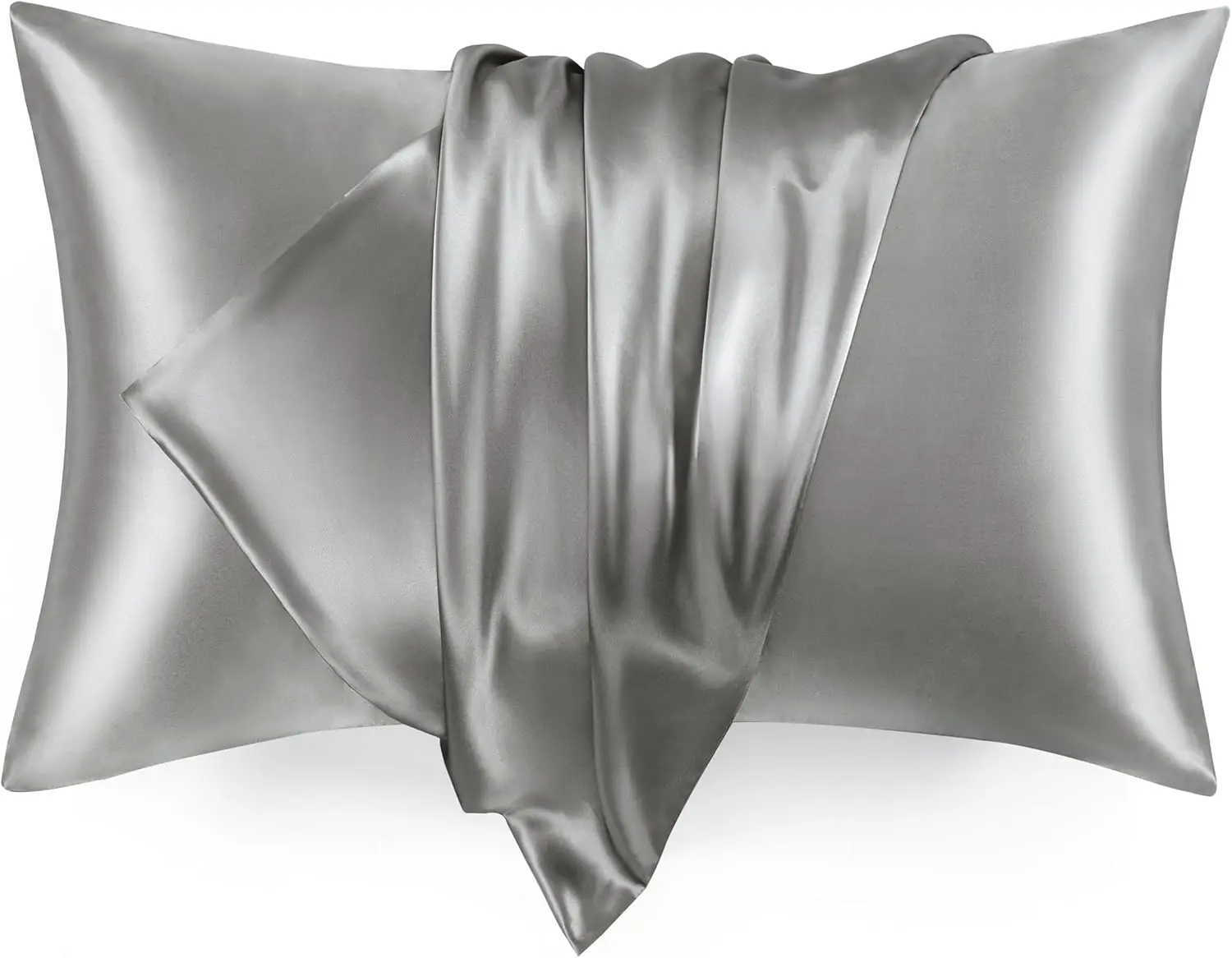 Pillowcase for Hair and Skin 2 Pack Standard Size 20x26 Inches Dark Grey Silk-like Cooling Pillow Covers with Envelope Closure for Skin Protection and Temperature Regulation