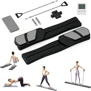 Multifunctional Purple Foldable Pilates Board Home Reformer Workout Machine With Elastic Resistance Bands Timer Calorie Reps Statistics Display Full Body Indoor Fitness Tool