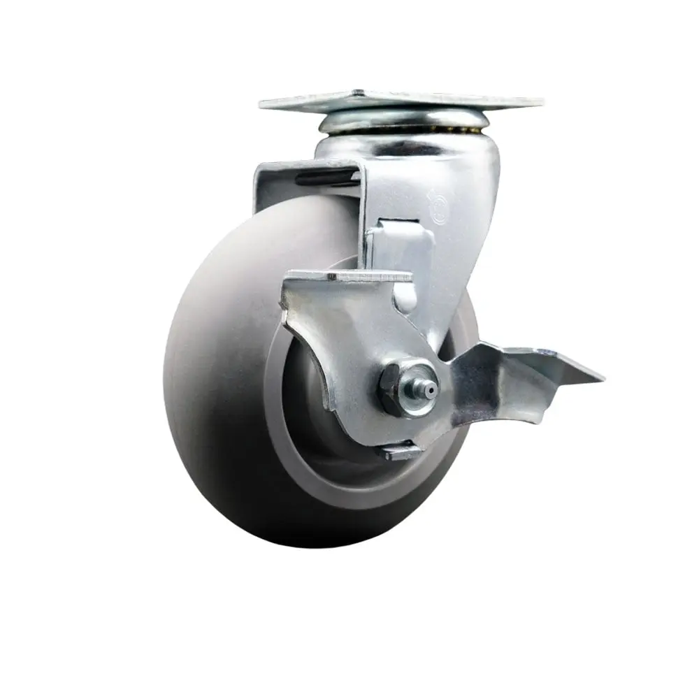 Service Caster SCC-20S520-TPRRD-TLB Swivel Top Plate Caster, Gray 5"x2" Non-Marring Thermoplastic Rubber Donut Tread Wheel, Double Ball Bearing Heat Treated Raceways, 450 lbs Capacity for Commercial, Industrial Equipment, Warehouse, Wall Panel Carts