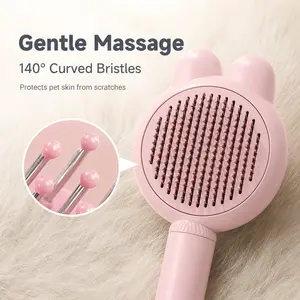 Cute Self-Cleaning Slicker Brush for Cats and Dogs, One-Click Pet Grooming Brush to Remove Floating Hair, Gentle Undercoat Deshedding Tool with Massage Needles