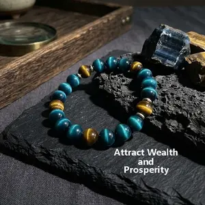 Father's Day Sale Natural Tiger's Eye Bracelet – Blue & Yellow Crystal Beads for Wealth, Prosperity & Emotional Balance, Unisex Daily Wear, September Birthstone, Meaningful Gift for her him