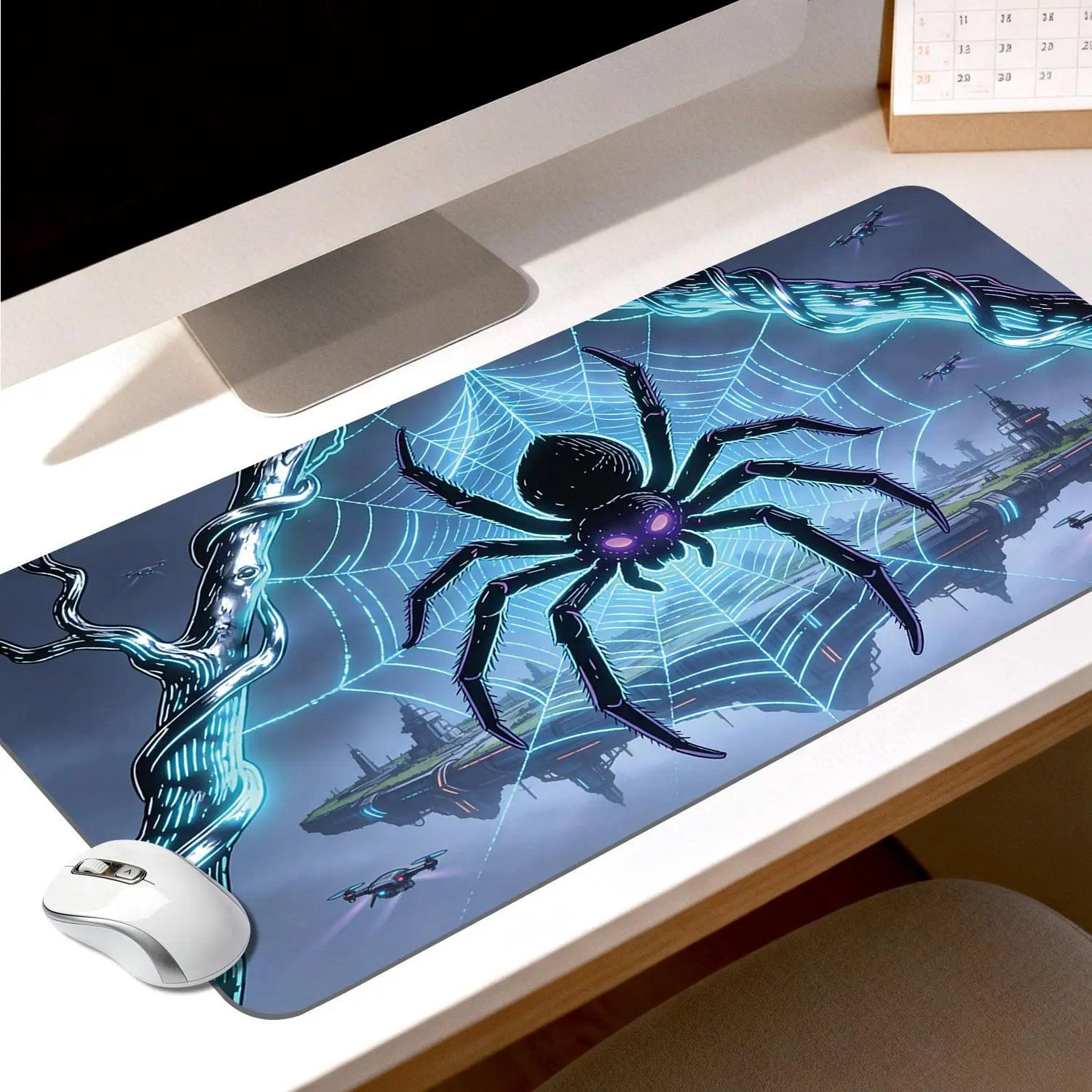 LIVEKEY Gothic Spider LED Glow Rectangular Gaming Mouse Pad (40x80cm) - Plastic, 3D Banana Design, Stitched Edges, Non-Slip Rubber Base, Precision Play, Dark Fantasy Desk Mat for PC Gamers