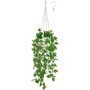with Pot, Artificial  for  Decor Indoor Macrame  Hanger with  Vines Greenery for Bedroom Bathroom Kitchen Office Decor,  (Pothos)