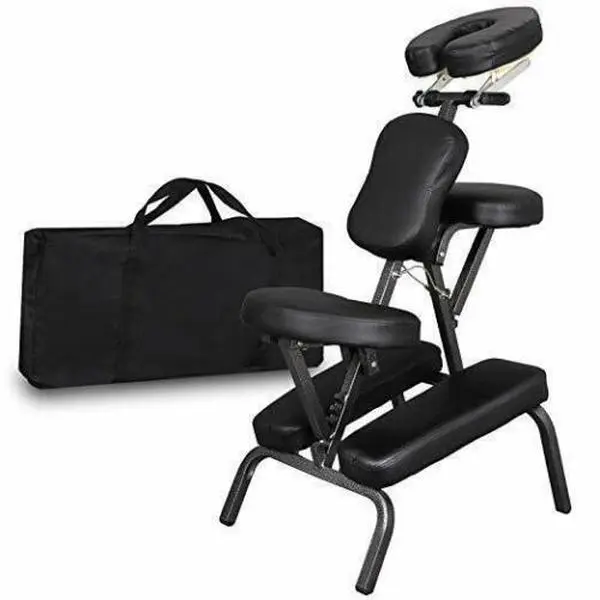 ZENSTYLE Portable Foldable Salon Massage Chair - 4" Thick Foam, PU Leather, Compact Modern Design, Easy Setup & Storage, Carry Bag, Sturdy Adjustable Aluminum Iron Frame, Business Shop Furniture for Tattoo Therapy Threading, Comfortable