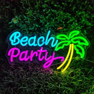 Beach Party Palm Tree Neon Light, USB Powered LED Glowing Wall Mounted Home Lighting Decoration Light, Suitable for Family Room Decoration