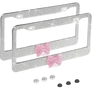 2-Pack License Plate Frames Covers with Crystal Bows Universal Fit Car Accessories Bundle Perfect Car Gift Set for Stylish Vehicles Gothic Skeleton Hand License Plate