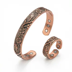 Nandudu Pure Copper Bracelet and Ring for Women, Magnetic Bangle & Ring Set for Arthritis,2026 New Plum Blossom Design, Therapeutic Jewelry, Gift, Everyday Wear