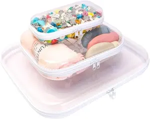3/6 Pack Clear Hard Shell Zipper Pouches, Waterproof Transparent Makeup Organizer & Travel Toiletry Bag, Plastic Storage Pouch for Home Office, L/M/S Sizes, White