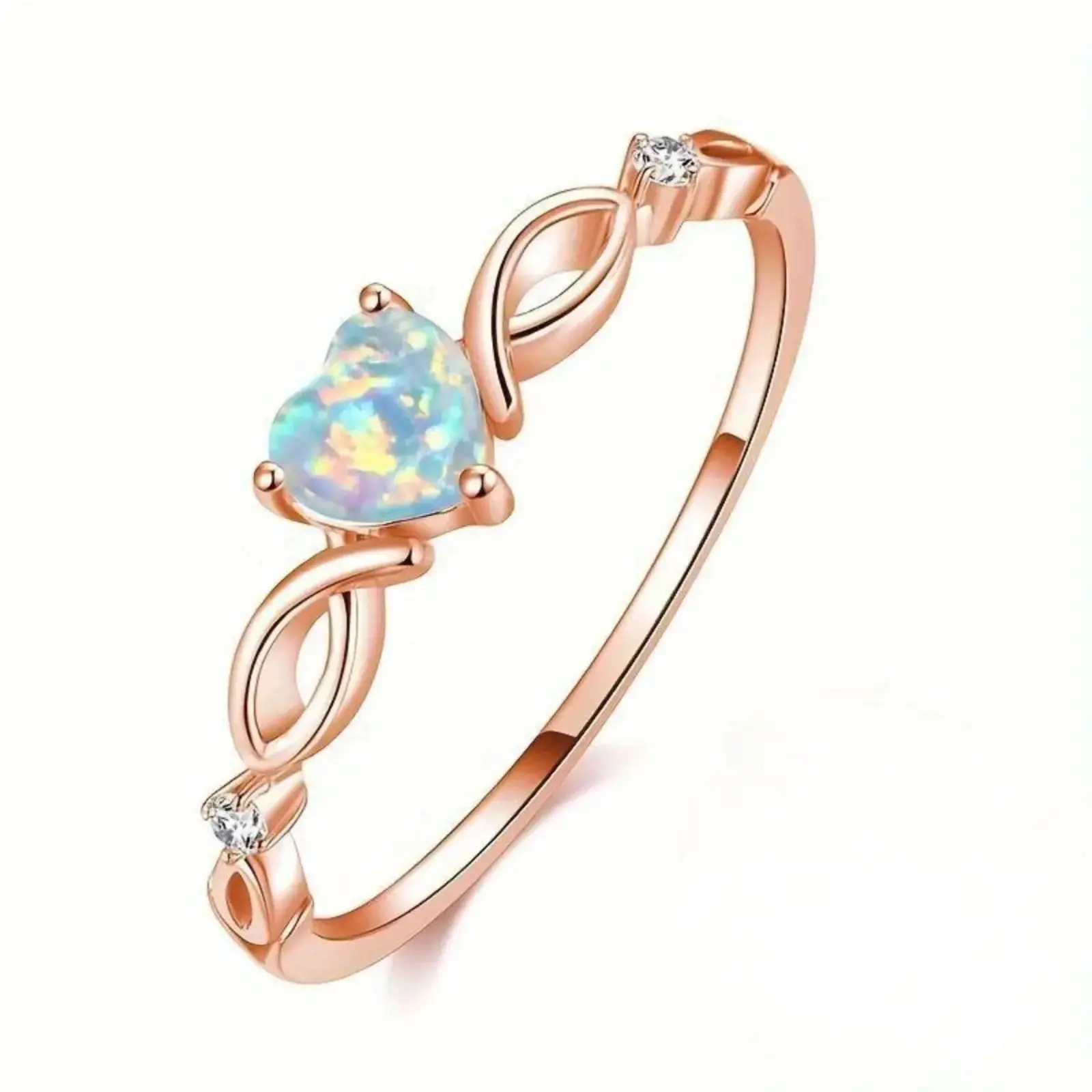 Women's Silver Heart Shimmering Opal Ring, Minimalist Birthstone-Inspired Fashion Promise Ring, Multi-Size Beautiful Jewelry for Female Birthday Gift, Beautiful Rings, Anniversary,back to school,back to school haul
