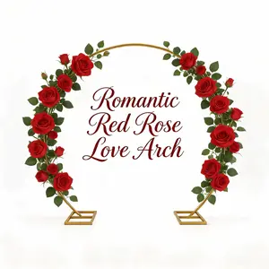 Balloon Arch Stand Kit, 8.2ft (2.5m) Metal Round Backdrop Stand Frame Set: Half Circle Gold Balloon Arch for Birthday Party Baby Shower Wedding Graduation Decoration (Golden) Romantic,Red,Rose,Love,Arch,Banner