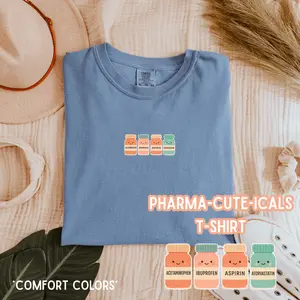 Comfort Colors Pharma-Cute-icals Shirt - Adorable Medication Bottle Design for Medical Students Pharmacists Nurses - Super Soft 100% Ring Spun US Cotton Garment Dyed Tee