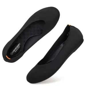 Flatgios Women's Ballet Flats Knitted Round Toe Flat Women's Walking Shoes Comfortable Casual Shoes Black-9.5