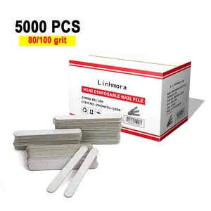Linhmora 5000 PCS Bulk Double Sided Nail Files - 80/100 Grit Disposable Wooden Buffers | Professional Manicure Tools for Nail Techs | USA Stock