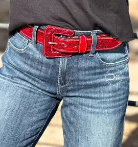 The Stockyards Tooled Belt ~ Vintage Red