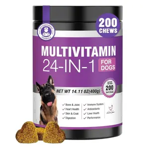 TTLXRL 24-in-1 Chewable Multivitamin Bite for Dogs,200pcs Multivitamin Chewable Contain Chondroitin Probiotics Omega-3 Glucosamine for Dogs Skin Coat Heart Joint Gut Liver Brain Eyes Immune Support - ChickenHeart Joint Gut Liver Brain Eyes Immune Support