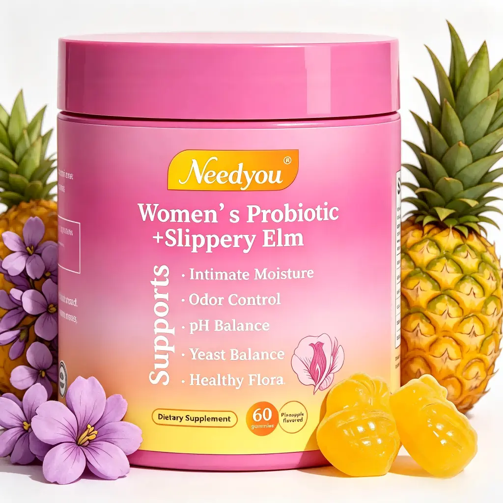 Her Juicy Feminine Probiotics Gummies – All-in-One Flora Restoration Blend Slippery Elm Extract, Prebiotics & Lactobacillus to Support pH Harmony & Intimate Hydration, Hawaiian Pineapple 60 Counts